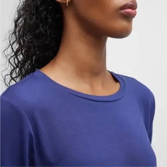 Eileen Fisher Crewneck Long Sleeve Tencel Jersey Tunic Top – Dark Blue – XL - Picture 3 of 7